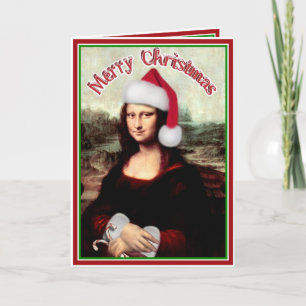 Weihnachtliche Mona Lisa mit Santa-Mütze Feiertagskarte