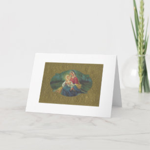 Weihnachtliche Mutter mit Kind im Vintage-Stil Feiertagskarte