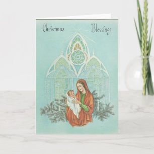 Weihnachtliche Mutter und Kind im Vintage-Stil Feiertagskarte