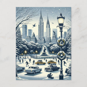 Weihnachtliche New Yorker Eleganz - Anpassbare Wei Feiertagspostkarte
