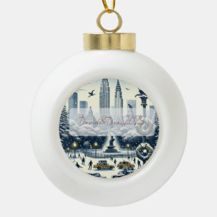 Weihnachtliche New Yorker Eleganz - Anpassbare Wei Keramik Kugel-Ornament