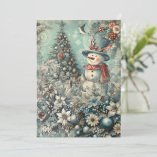 Weihnachtliche Nicht-Foto-Vintage-Schneemann-Weihn Feiertagskarte