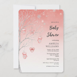 Weihnachtliche Pastellrote Winterbaum-Baby-Party Einladung