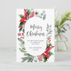 Weihnachtliche Poinsettie-Christmistel-Foto Feiertagskarte