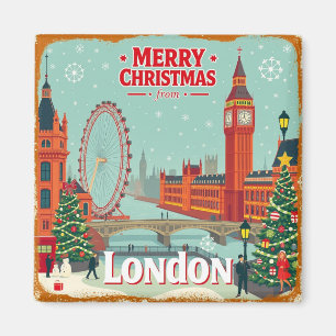 Weihnachtliche Retro-Grüße aus London Magnet