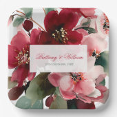 Weihnachtliche rote Blumenhochzeit Pappteller (Vorderseite)