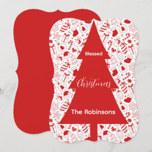 Weihnachtliche rote Doodle-Art-Tannenbaum-Silhouet Feiertagskarte