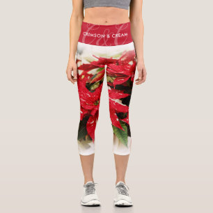 Weihnachtliche rote weiße florale Weihnachtssterne Capri Leggings