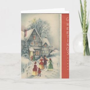 Weihnachtliche Sänger in einer Schneelandschaft im Feiertagskarte