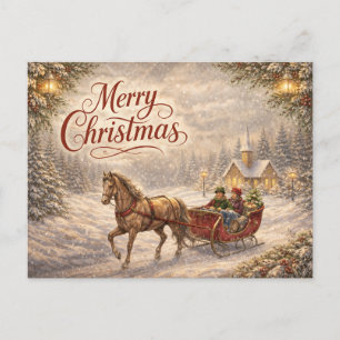Weihnachtliche Schneeschlittenfahrt Frohe Weihnach Feiertagspostkarte