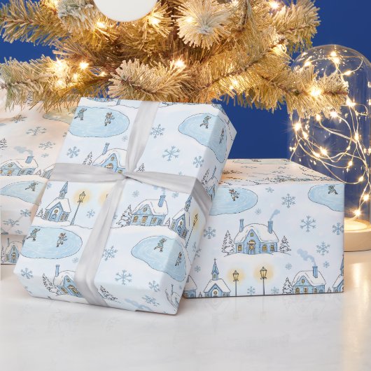 Weihnachtliche Schneestadt Geschenkpapier (Feiertage)