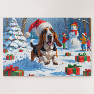 Weihnachtliche Schneeszene mit Basset Hound Puzzle