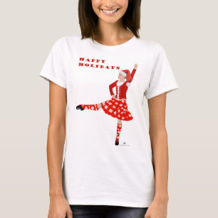 Weihnachtliche schottische Highland-Tänzerin in Ro T-Shirt