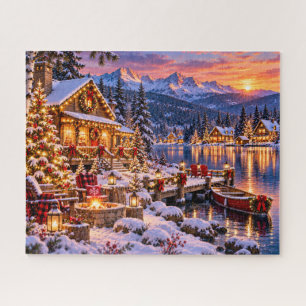 Weihnachtliche Seeblockhütte Puzzle