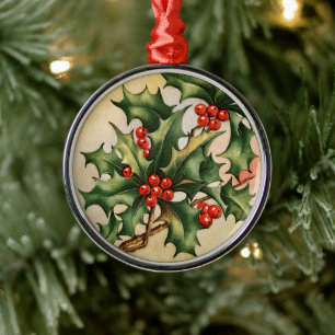 Weihnachtliche Stechpalme im Vintage-Stil Ornament Aus Metall
