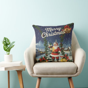 Weihnachtliche Szene mit Santas Schneexpress Retro Kissen