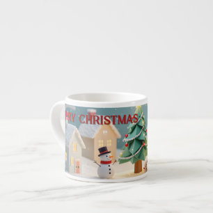 Weihnachtliche Szene mit Tannenbaum und Schneemänn Espressotasse
