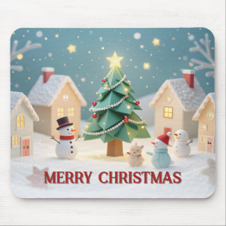 Weihnachtliche Szene mit Tannenbaum und Schneemänn Mousepad
