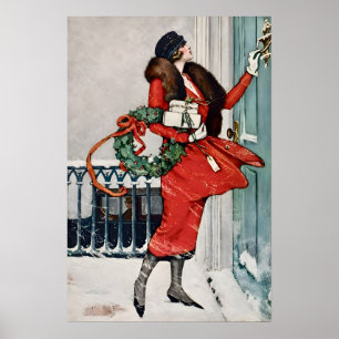 Weihnachtliche Türschwellen-Illustration im Vintag Poster