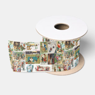 Weihnachtliche Vintage-Antik-Collage  Satinband