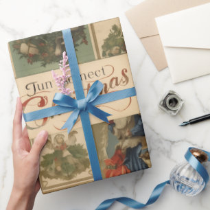 weihnachtliche Vintage- Collage aus Ephemera Geschenkpapier