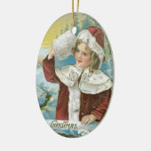Weihnachtliche Vintage-Dame im Santa-Kostüm Keramikornament (Links)