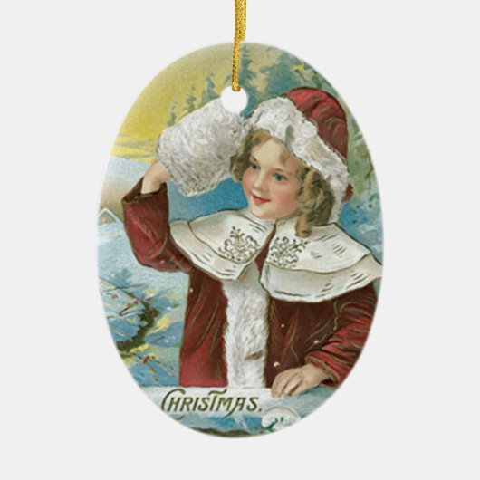 Weihnachtliche Vintage-Dame im Santa-Kostüm Keramikornament (Vorne)