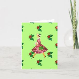 weihnachtliche Vintage-Dame mit Stechpalme Feiertagskarte