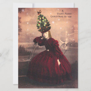 Weihnachtliche Vintage-Dame mit Tannenbaumhut Feiertagskarte