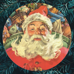 Weihnachtliche Vintage-Darstellung, Weihnachtsmann Runder Aufkleber