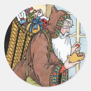 Weihnachtliche Vintage-Darstellung, Weihnachtsmann Runder Aufkleber