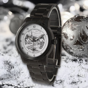 Weihnachtliche Vintage-Dorfszene im Winter - Perso Armbanduhr