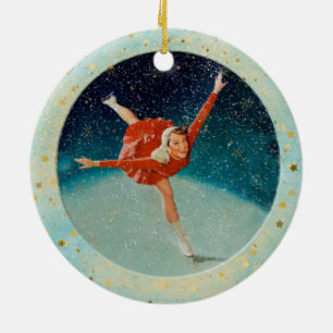 Weihnachtliche Vintage-Eisläufer Keramik Ornament