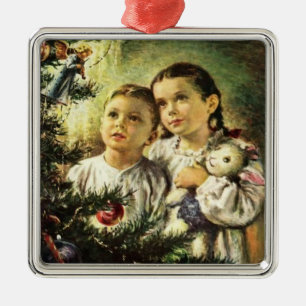 Weihnachtliche Vintage-Familie Bruder Schwester Ornament Aus Metall