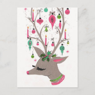 Weihnachtliche Vintage-Postkarte mit Retro-Rentier Feiertagspostkarte