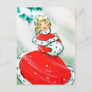 Weihnachtliche Vintage Retro Dame Holiday Postkart Feiertagspostkarte