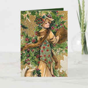 weihnachtliche vintage Weihnachtsdame Feiertagskarte
