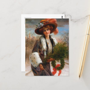 weihnachtliche vintage Weihnachtsdame Ferien Postkarte