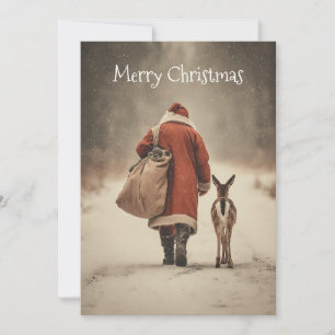 Weihnachtliche Waldreise des Weihnachtsmanns Feiertagskarte