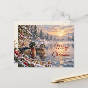 Weihnachtliche Waldschnatter am schneebedeckten Te Feiertagspostkarte