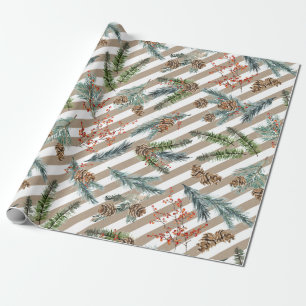 Weihnachtliche Weiße Streifen Kiefer Fichte Kraft Geschenkpapier