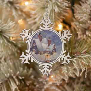 Weihnachtliche Werkstatt des Weihnachtsmanns am No Schneeflocken Zinn-Ornament