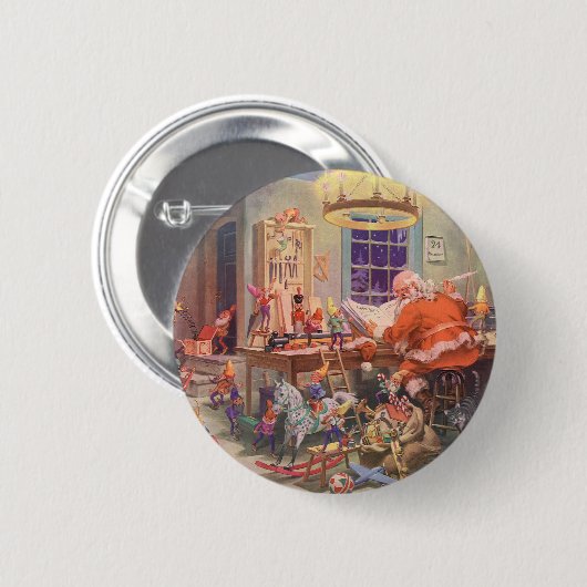 Weihnachtliche Werkstatt von Santa Claus mit Elfen Button (Vorne & Hinten)