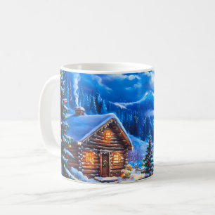 Weihnachtliche Wintermondnacht Hütte Kaffeetasse