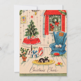 Weihnachtliche Wohnzimmerszene im Vintage-Stil als Feiertagskarte