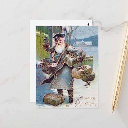 weihnachtlicher Briefträger festlich im Vintage-St Postkarte (Vorderseite/Rückseite Beispiel)