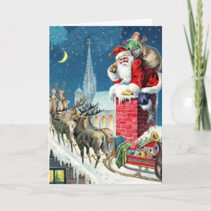 Weihnachtlicher Dachboden-Santa und Schlitten Weih Feiertagskarte
