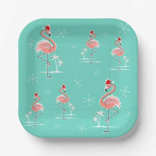weihnachtlicher Flamingo-Platz Pappteller (Vorderseite)