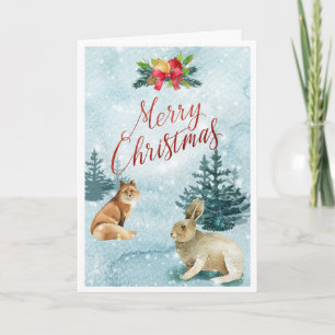 Weihnachtlicher Fuchs und Hase in schneeliger Land Karte