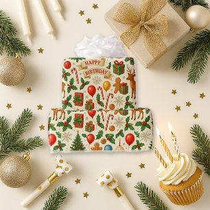 Weihnachtlicher Geburtstag Geschenkpapier